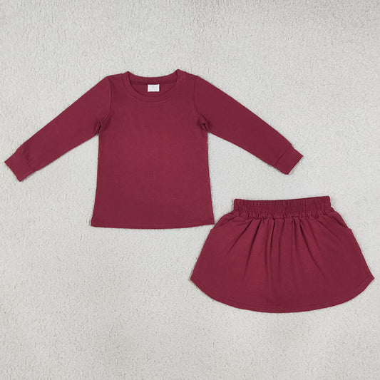 Baby Girls Clothes Maroon Long Sleeve Top Pockets Skirt Short Clothes Sets GLD1697
