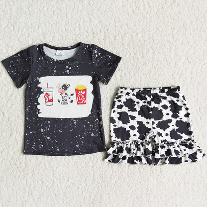Baby Girls Clothing Outfits Cow Printed Cute Toddler Girl Summer Clothes Set C16-7