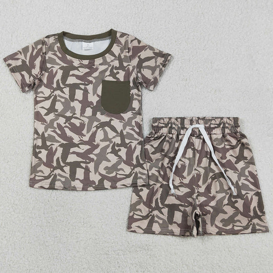 Baby Boys Clothes Ducks Camo Pocket Top Shorts Hunting Pajamas Clothes Sets BSSO1795