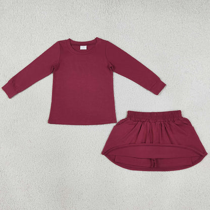 Baby Girls Clothes Maroon Long Sleeve Top Pockets Skirt Short Clothes Sets GLD1697