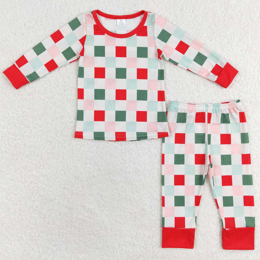 Baby Kids Pajamas Christmas Checkered Top Pants Pajamas Sleepwear Sets GLP1352