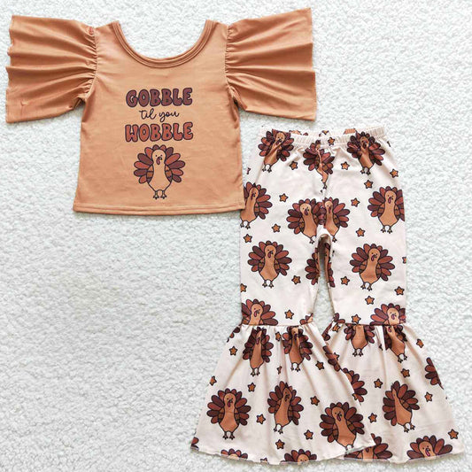 Thanksgiving Baby Girls Clothes Turkey Print Bell Bottom Outfits GSPO0702