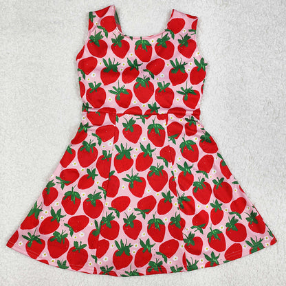 Baby Girls Dress Red Strawberry Sleeveless Knee Length Dresses Swimsuits GSD1843