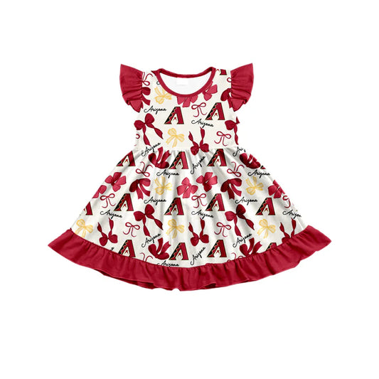 Preorder (moq 5) flutter sleeves A red bows girls team dress 8.22