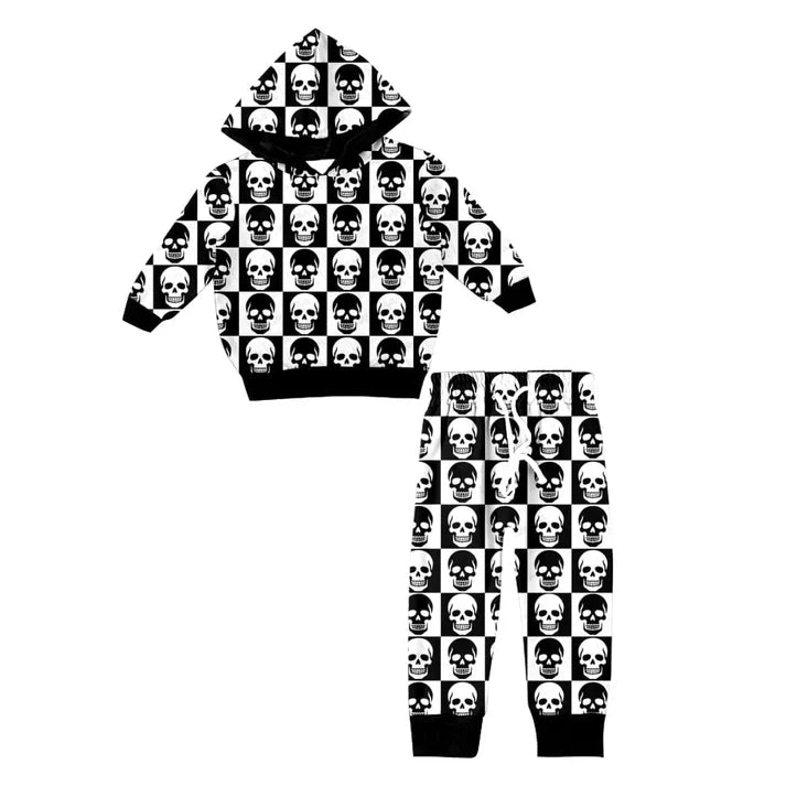Preorder (moq 5)Baby Girls Black Ghost Hooded Top Pants Clothes Sets 11.13