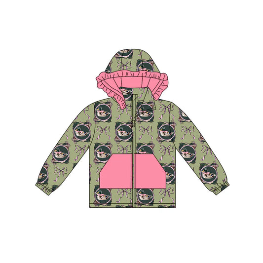 Preorder (moq 8)Baby Girls Bows Ducks Checked Pocket Zipper Western Ruffle Hoodies Top 9.19