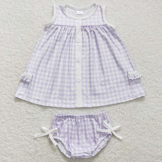 Baby Girls Clothes Lavender Checkered Tunic Top Bummies Sets GBO0260