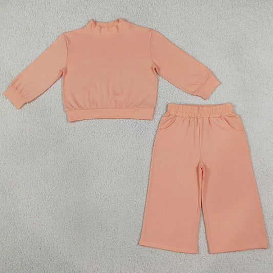 Baby Girls Peach Choker Shirt Top Pockets Flare Pant Fall Pajamas Clothes Set GLP3471