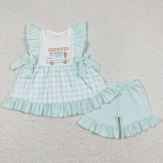 Baby Girls Clothes Cars Bows Tunic Ruffle Shorts Sets GSSO0554