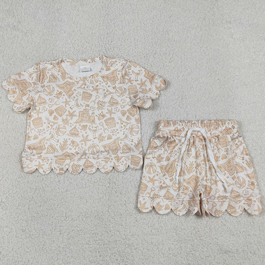 Baby Girls Clothes Starfishes Beach Top Short Scallop Clothes Sets GSSO3728