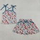 Baby Girls Clothes Strap Coffee Ice Cream Top Scallop Pockets Skirts Shorts 4th of July Clothes Sets GSD3827