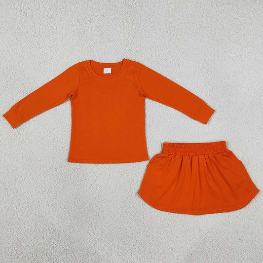 Baby Girls Orange Long Sleeve Shirt Top Pockets Skirt Short Clothes Sets GLD1696