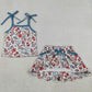 Baby Girls Clothes Strap Coffee Ice Cream Top Scallop Pockets Skirts Shorts 4th of July Clothes Sets GSD3827