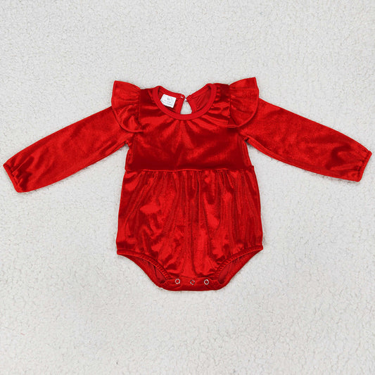 Baby Girls Velvet Romper Red Long Sleeve Rompers LR0713