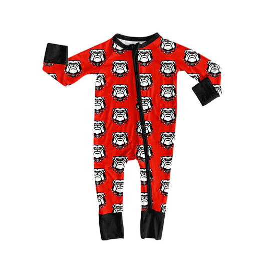 Preorder moq 5 Baby Infant Boys Red Long Sleeves Dogs Plaid Zipper Romper 7.12