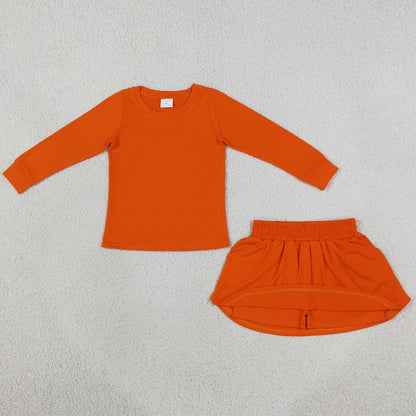 Baby Girls Orange Long Sleeve Shirt Top Pockets Skirt Short Clothes Sets GLD1696