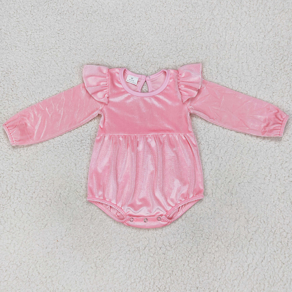 Baby Girls Velvet Romper Long Sleeve Pink Rompers LR0686