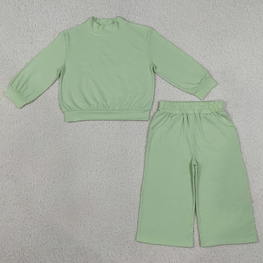 Baby Girls Clothes Light Green Choker Shirt Top Pockets Flare Pant Fall Pajamas Clothes Set GLP3474