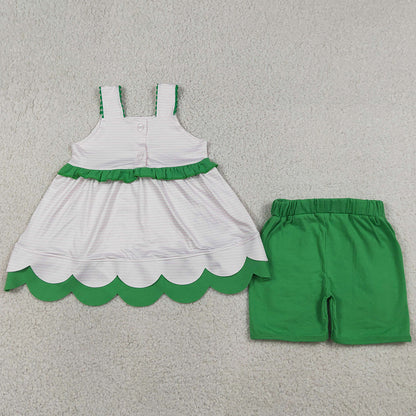 Baby Girls Clothes Embroidery Watermelons Scallop Tunic Ruffle Short Clothes Sets GSSO3164