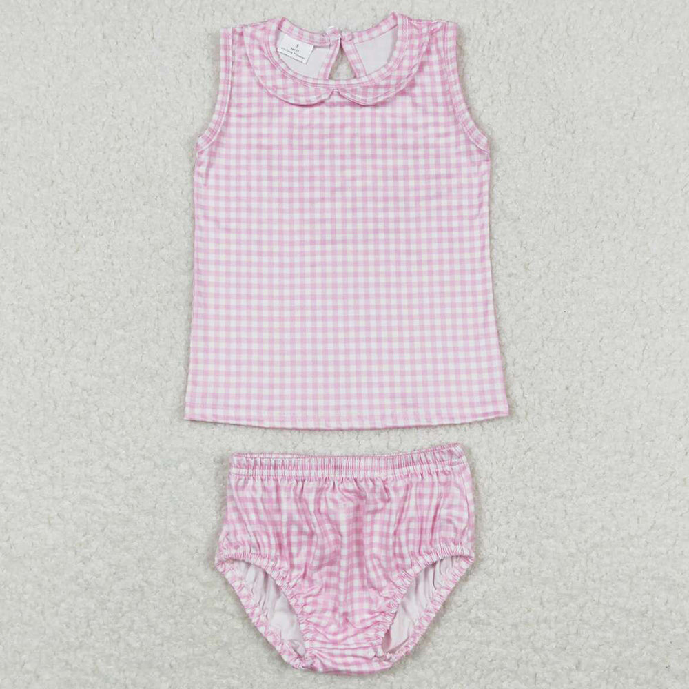 Baby Girls Clothes Bummies Toddler Pink Checkered Shirt Bummies Sets GBO0222