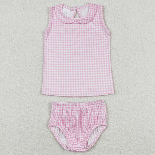 Baby Girls Clothes Bummies Toddler Pink Checkered Shirt Bummies Sets GBO0222