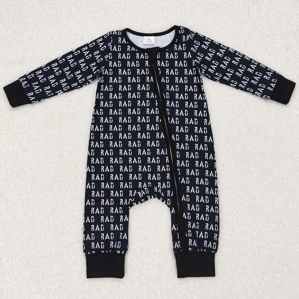 Baby Girls Rompers Black Words Long Sleeve Zip Rompers LR0653