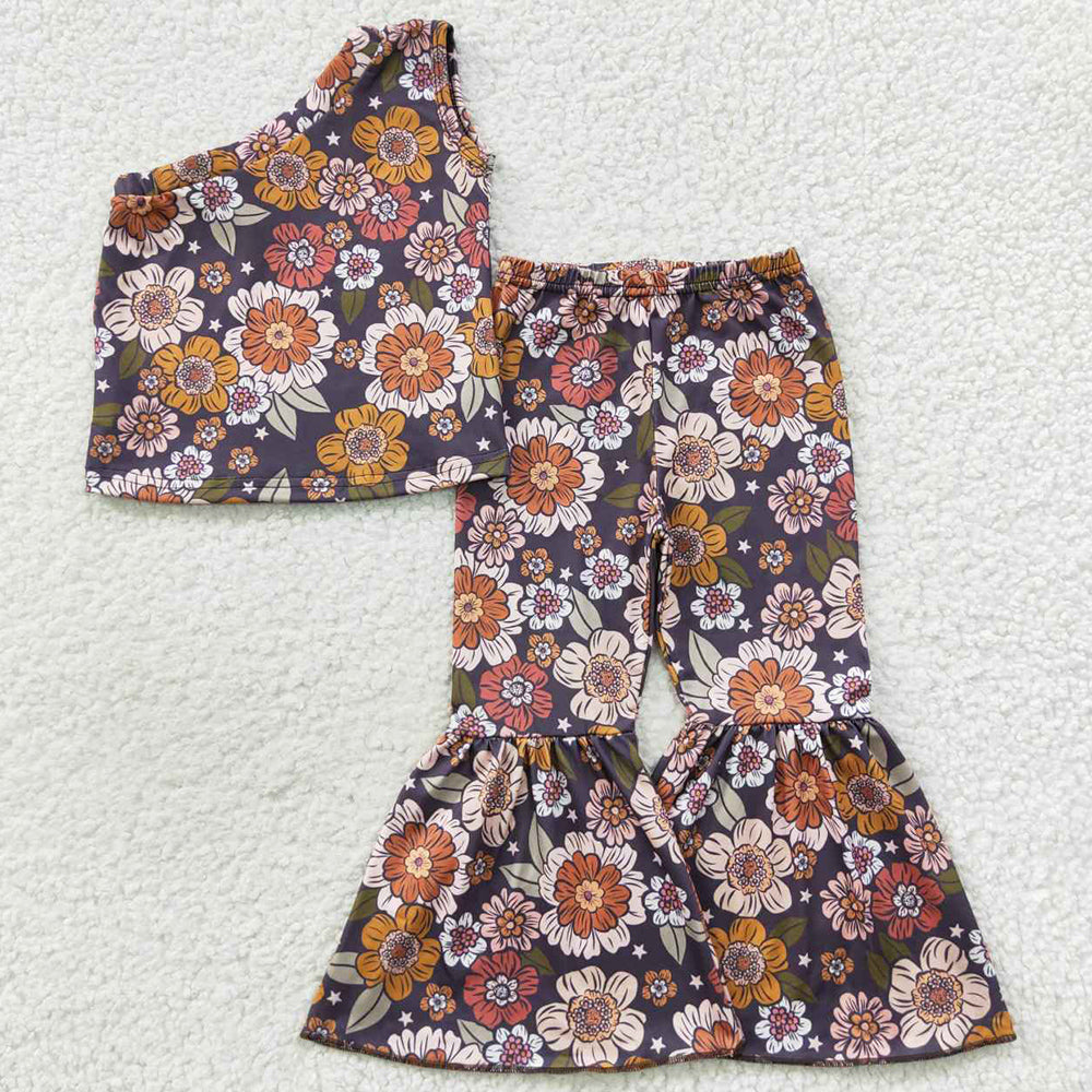 Flower Print Girls Clothes Bell Bottom Outfits GSPO0802