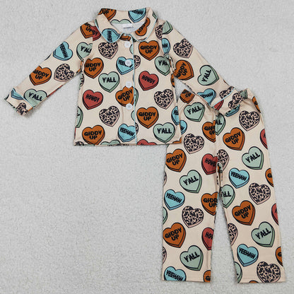 Baby Boys Pajamas Long Sleeves Hearts Button Top Pants Valentine Sibling Pajamas Sets BLP1284 10.21