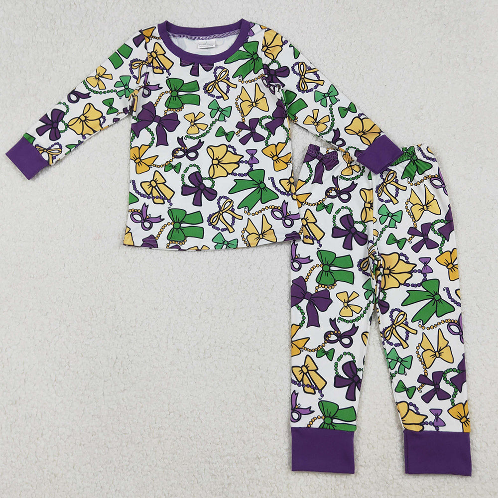 Baby Girls Pajamas Mardigras Bows Masks Top Pants Pajamas Sets GLP2872 9.30