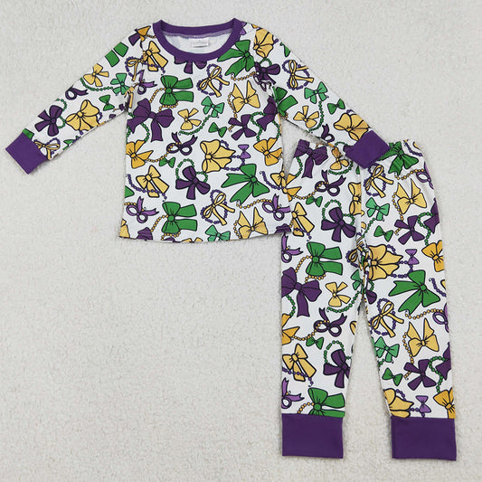 Baby Girls Pajamas Mardigras Bows Masks Top Pants Pajamas Sets GLP2872 9.30
