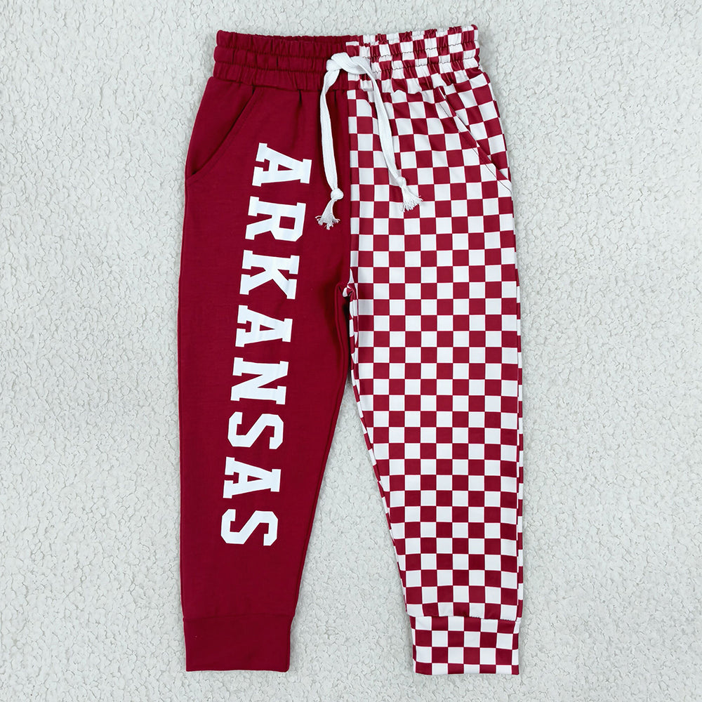 Baby Boys Red Checked Vinyl Arkansas Team Pockets Joggers Bottom P1062