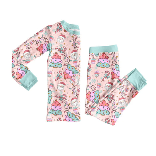 Preorder (moq 5)Baby Girls Long Sleeves Christmas Trees Santa Top Pants Pajamas Set 7.26