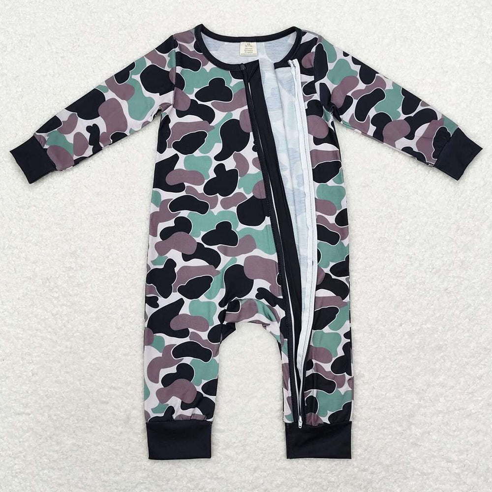 Baby Infant Boys Rompers Green Brown Camo Bamboo Zip Rompers LR1460