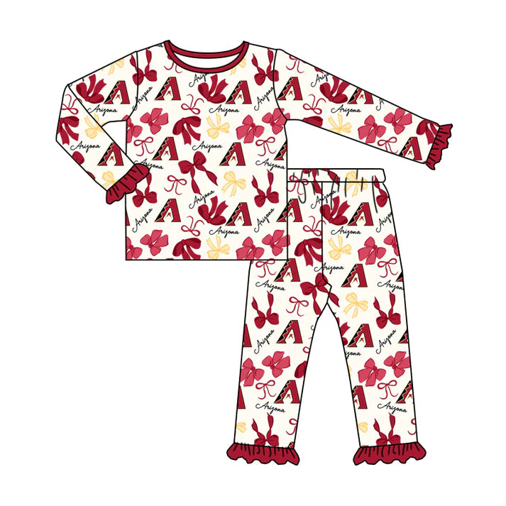 Preorder MOQ 5 Long sleeves A red bow kids girls team pajamas 8.25