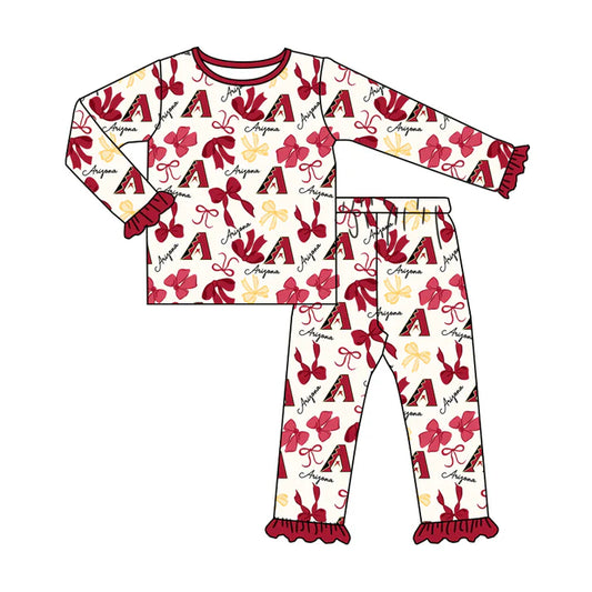 Preorder MOQ 5 Long sleeves A red bow kids girls team pajamas 8.25