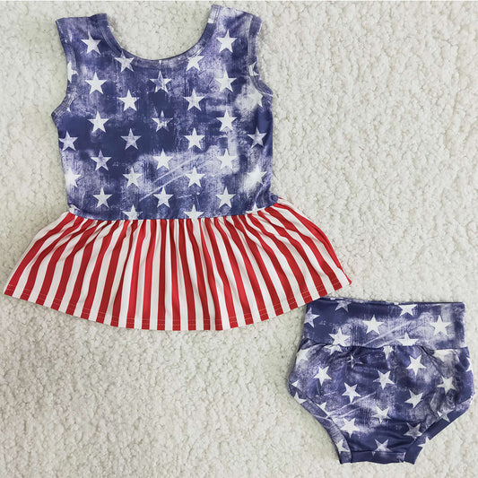 Wholesale Baby Girls Clothes Bummies Set July 4th Summer Girls Clothing Star Bummies Outfit A12-12