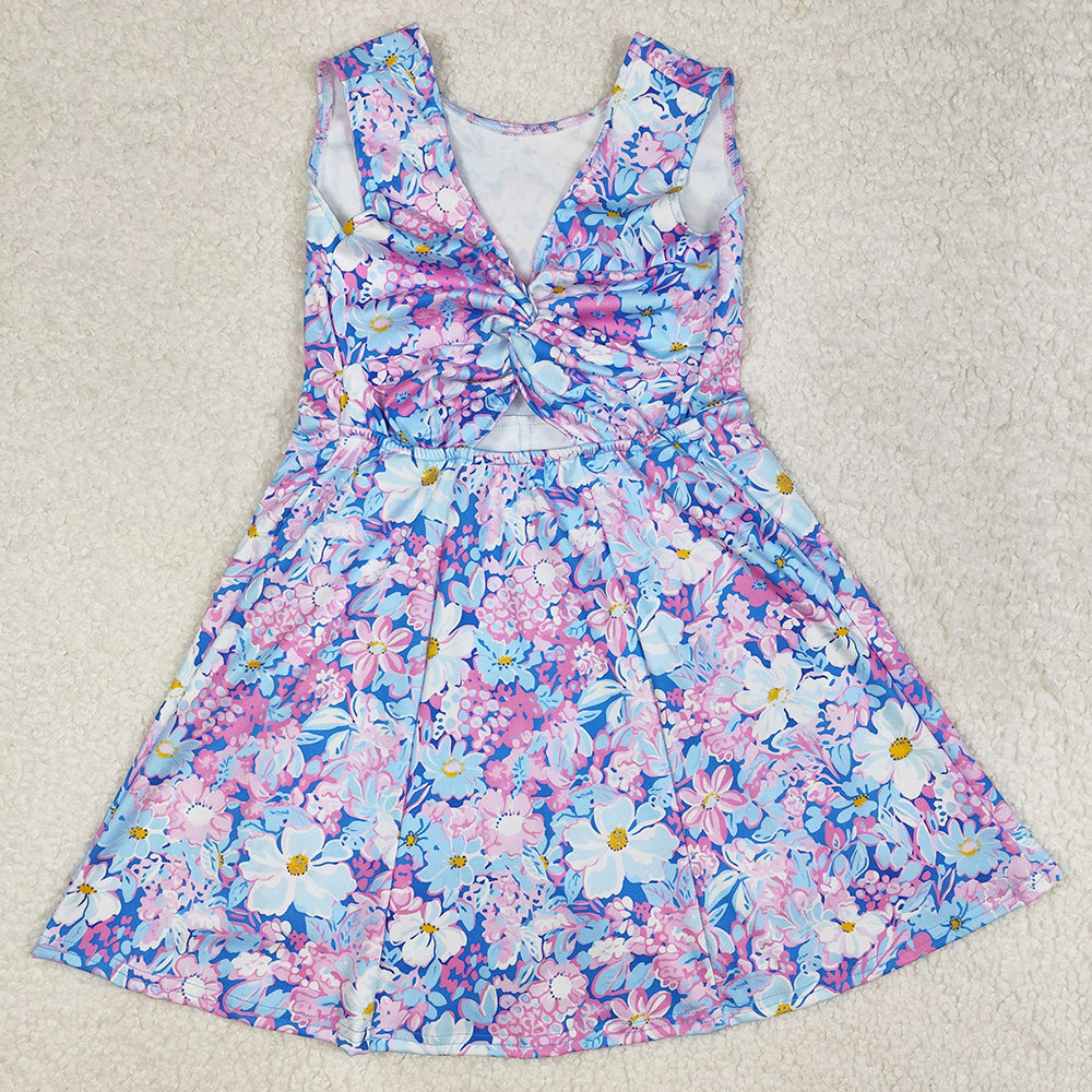 Baby Girls Dress Purple Flowers Sleeveless Athletic Dresses GSD1845