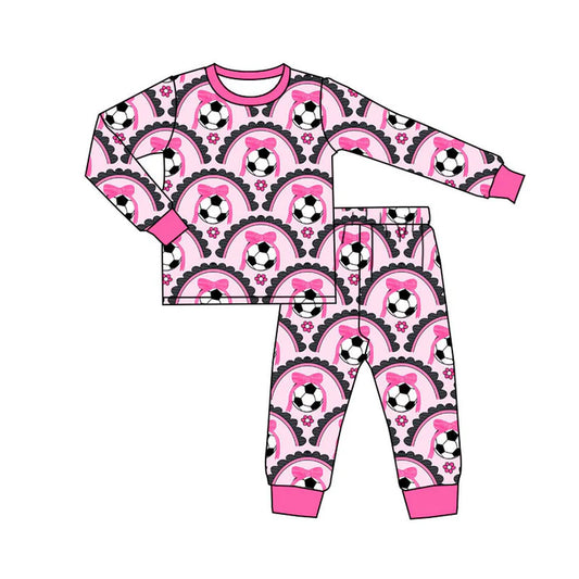 Preorder(moq 5) Baby Girls Bows Footballs Checked Top Pants Team Pajamas Sets 10.4
