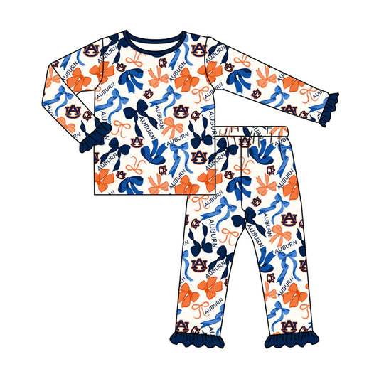 Preorder MOQ 5 Long sleeves yellow A U bow kids girls team pajamas 8.27