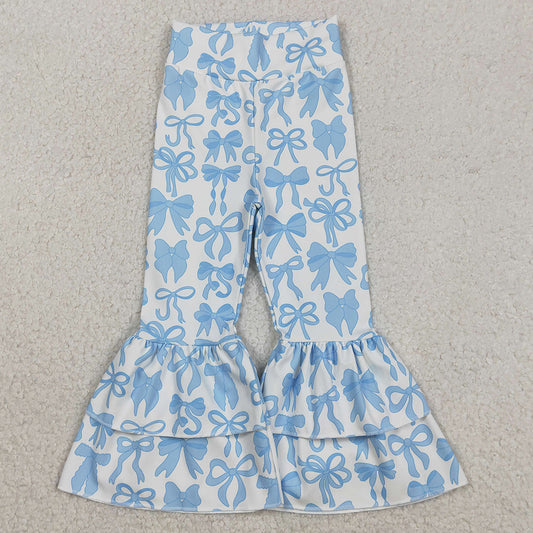 Baby Girls Yoga Clothes Blue Bows Yoga Active Ruffle Bell Bottom Pants P0886 12.2
