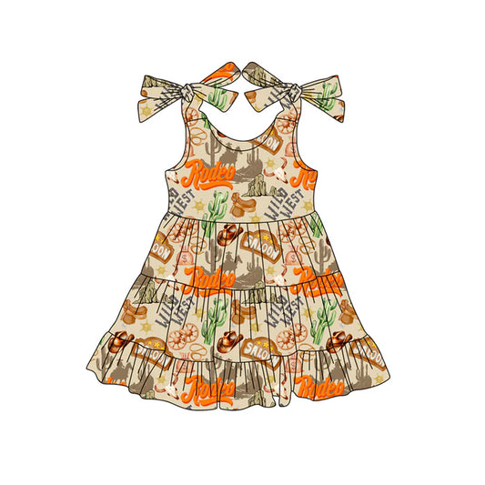 Preorder (moq 5)Baby Girls Khaki Sleeveless Cactus Hats Wild Western Knee Length Dresses 4.24