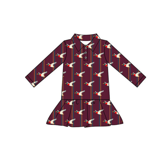Preorder(moq 5) Baby Girls Ducks Plaid Button Ruffle Knee Length Dresses 10.30
