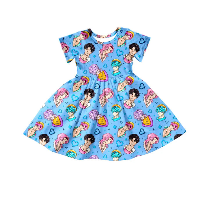 Preorder(moq 5) Baby Girls Hearts Saja Hunter Demon Hunter Knee Length Dresses 11.13