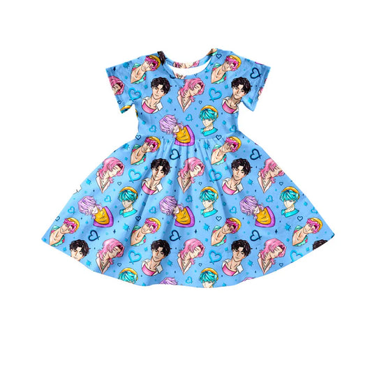 Preorder(moq 5) Baby Girls Hearts Saja Hunter Demon Hunter Knee Length Dresses 11.13