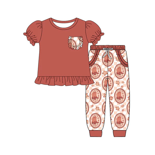 preorder(MOQ 5)Baby Girls Short Ruffle Sleeves Pocket Tunic Boots Flowers Pants Set 5.10