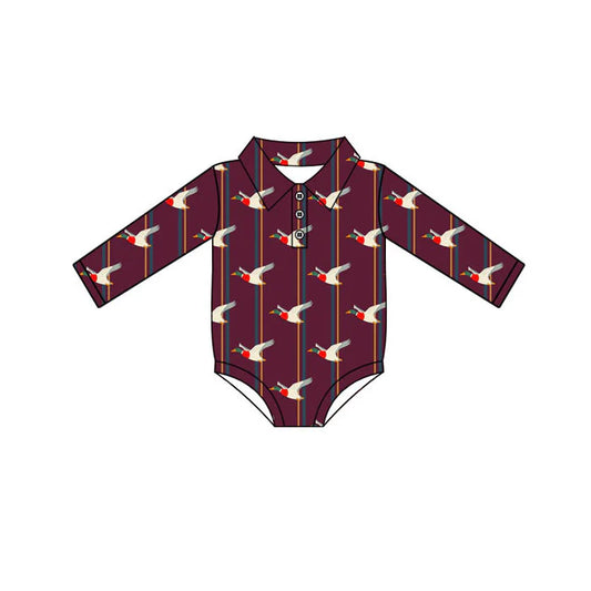 Preorder (moq 5)Baby Boys Ducks Plaid Button Rompers 10.18