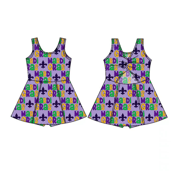 Preorder(moq 5) Baby Girls Sleeveless Mardigras Anchors Plaid Shorts Knee Length Dresses 10.28