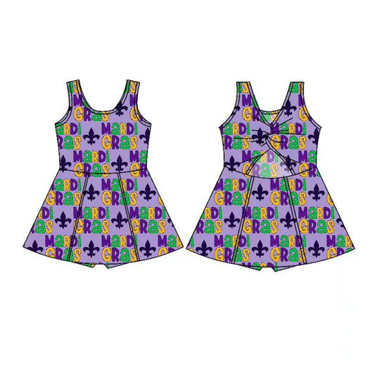 Preorder(moq 5) Baby Girls Sleeveless Mardigras Anchors Plaid Shorts Knee Length Dresses 10.28