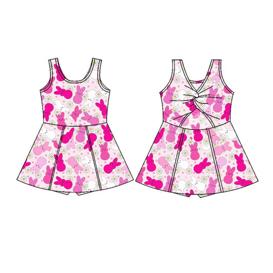 Preorder(moq 5) Baby Girls Sleeveless Rabbits Flowers Easter Shorts Knee Length Dresses 10.28