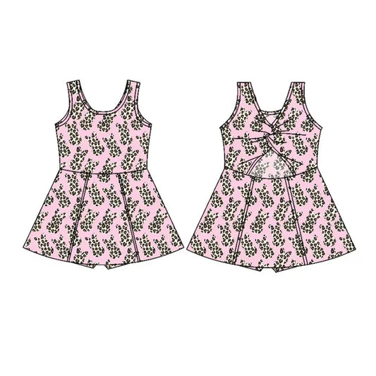 Preorder(moq 5) Baby Girls Sleeveless Leopard Rabbits Easter Shorts Knee Length Dresses 10.28